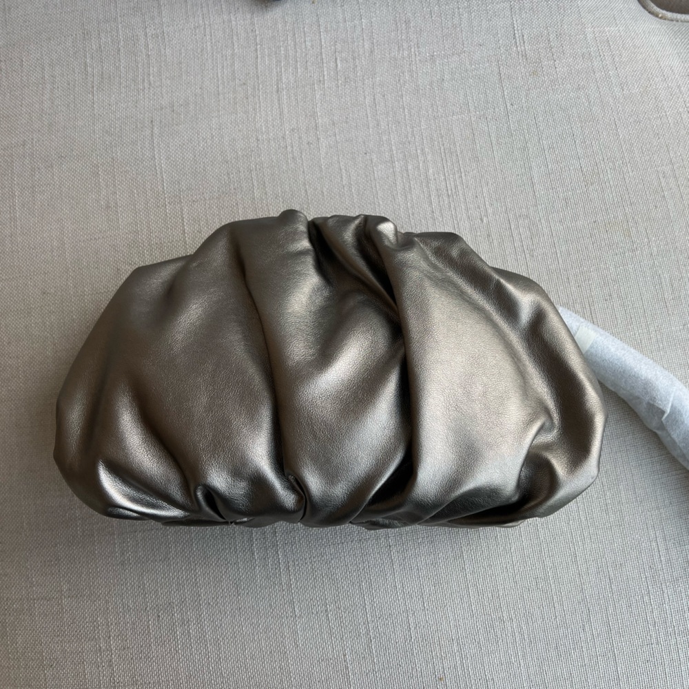 Rebbecca Minkoff gun-metal shade ruched clutch